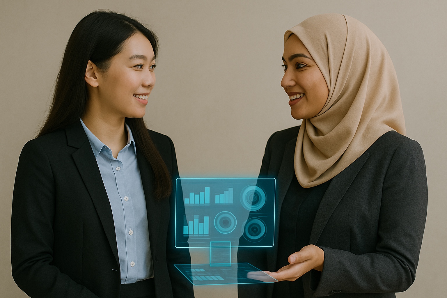 Consultation with financial charts overlay