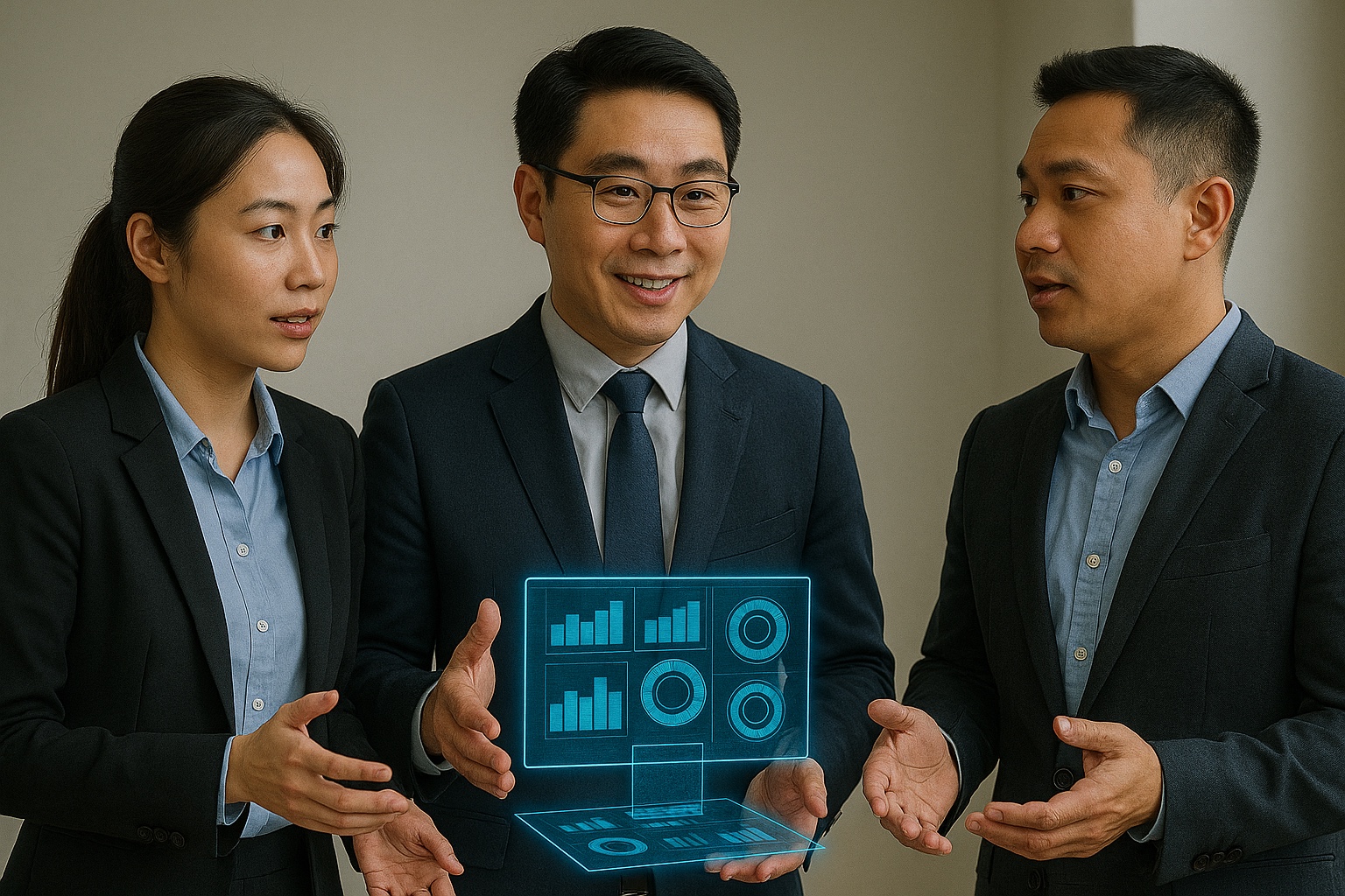 Consultation with financial charts overlay