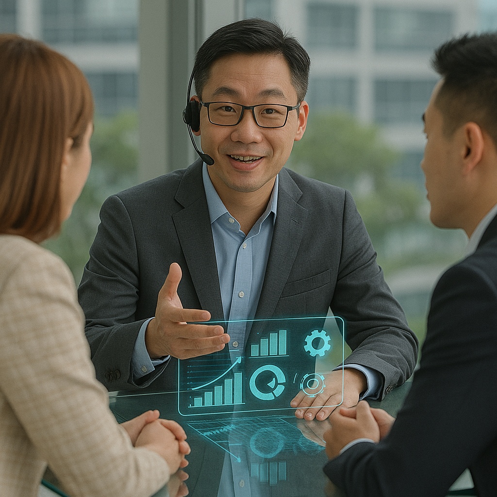 Consultation with financial charts overlay